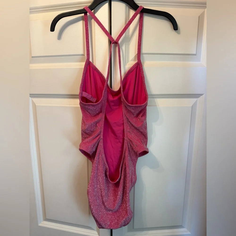 SKIMS Glitter Swim One Piece in Magenta Pink Glitter Fabric- Size 4X
